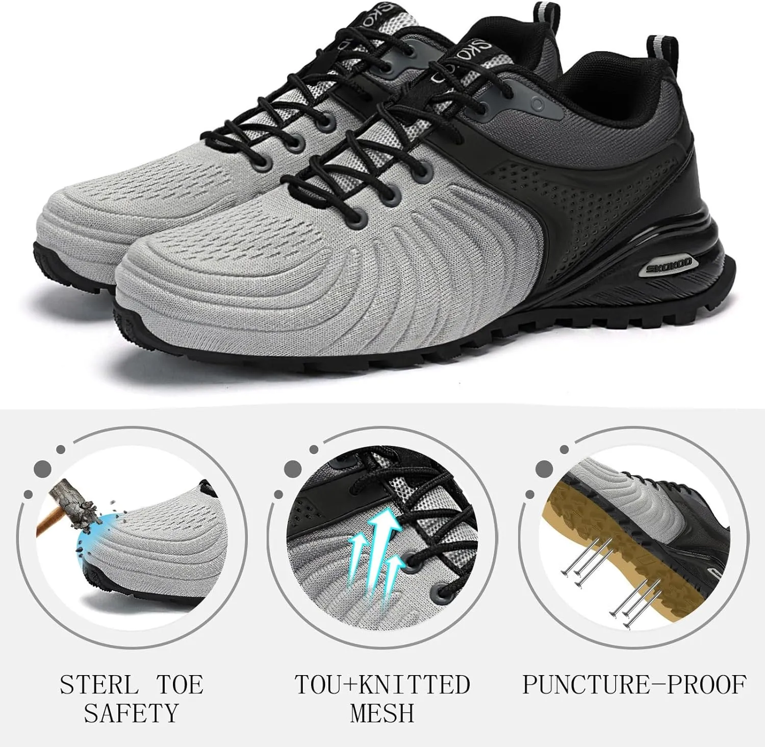 Men's Steel Toe Shoes Composite Safety Sneakers Work Casual Fashion Shoes Comfortable Puncture Proof Indestructible