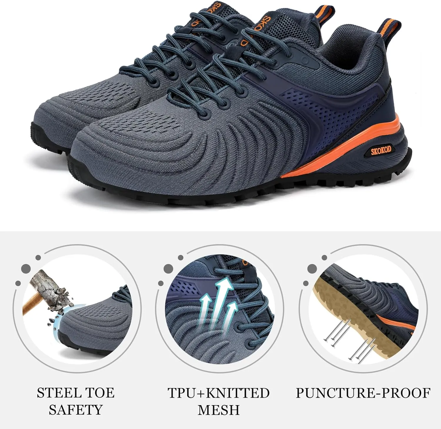 Men's Steel Toe Shoes Composite Safety Sneakers Work Casual Fashion Shoes Comfortable Puncture Proof Indestructible