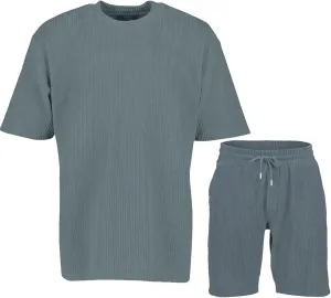 Men's Striped Sportswear Set, Crew Neck Short Sleeve & Drawstring Shorts