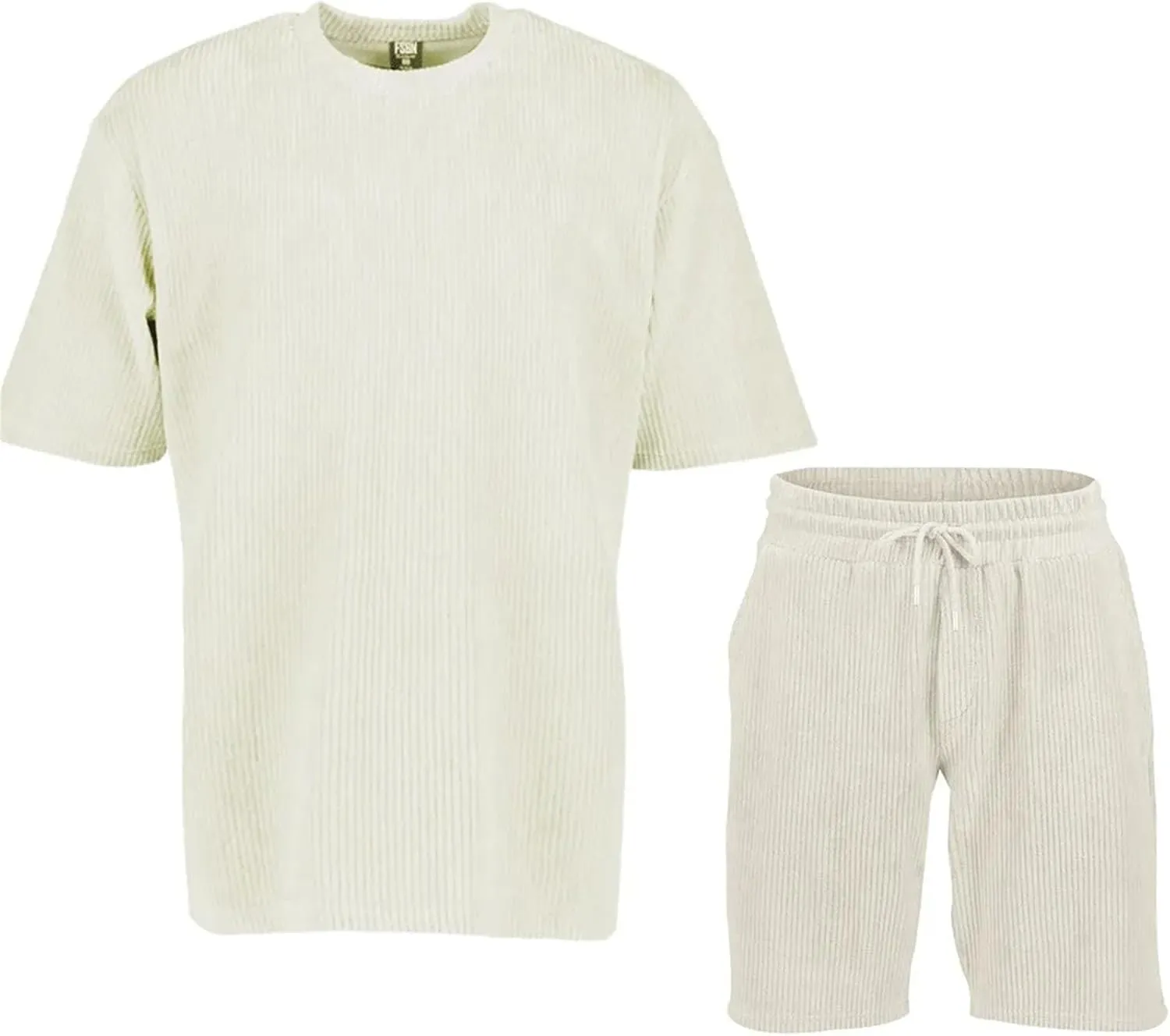 Men's Striped Sportswear Set, Crew Neck Short Sleeve & Drawstring Shorts