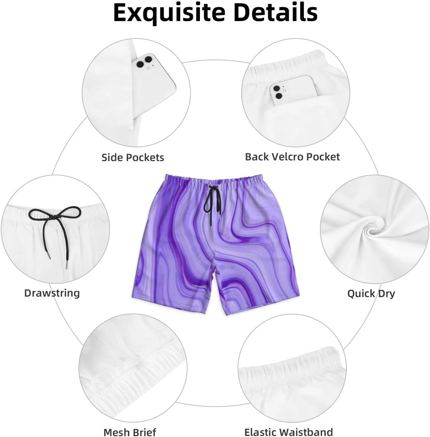 Mens Swim Trunks with Mesh Lining,Quick Dry Swimsuit Board Shorts Beach Pants Swimwear Bathing Suits