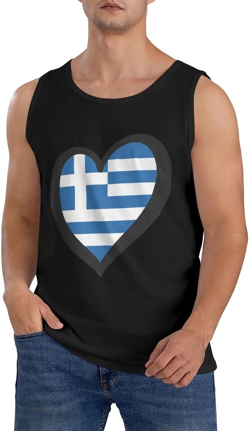 Men's Tank Top Sleeveless Tees Greek Heart Flag Quick Dry Sport Shirts Muscle Workout Gym Beach T-Shirts