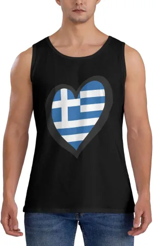 Men's Tank Top Sleeveless Tees Greek Heart Flag Quick Dry Sport Shirts Muscle Workout Gym Beach T-Shirts