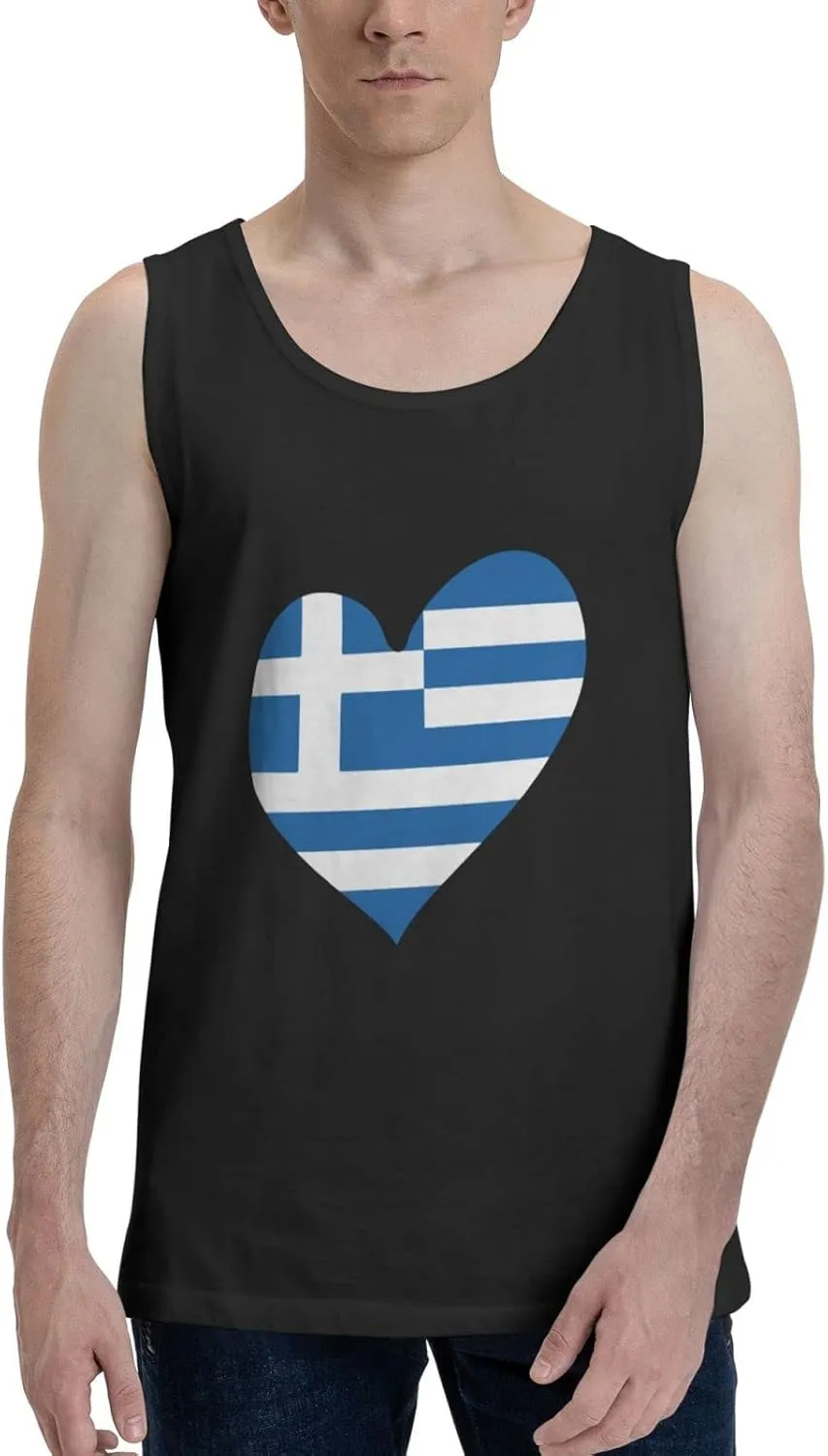 Men's Tank Top Sleeveless Tees Greek Heart Flag Quick Dry Sport Shirts Muscle Workout Gym Beach T-Shirts