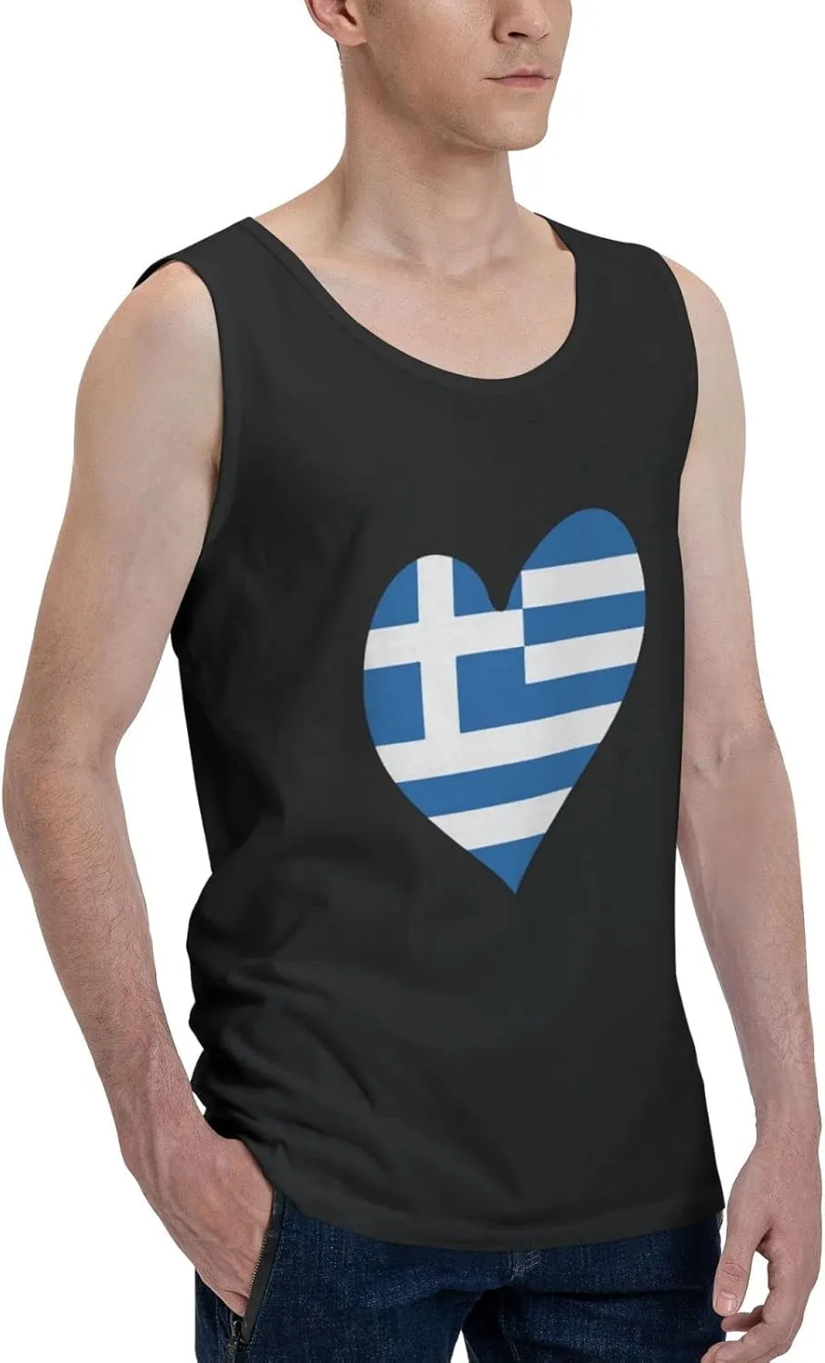 Men's Tank Top Sleeveless Tees Greek Heart Flag Quick Dry Sport Shirts Muscle Workout Gym Beach T-Shirts