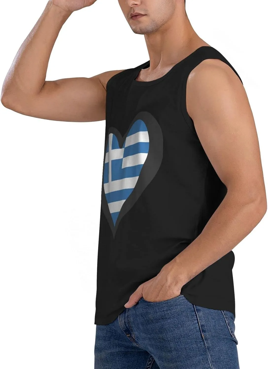 Men's Tank Top Sleeveless Tees Greek Heart Flag Quick Dry Sport Shirts Muscle Workout Gym Beach T-Shirts