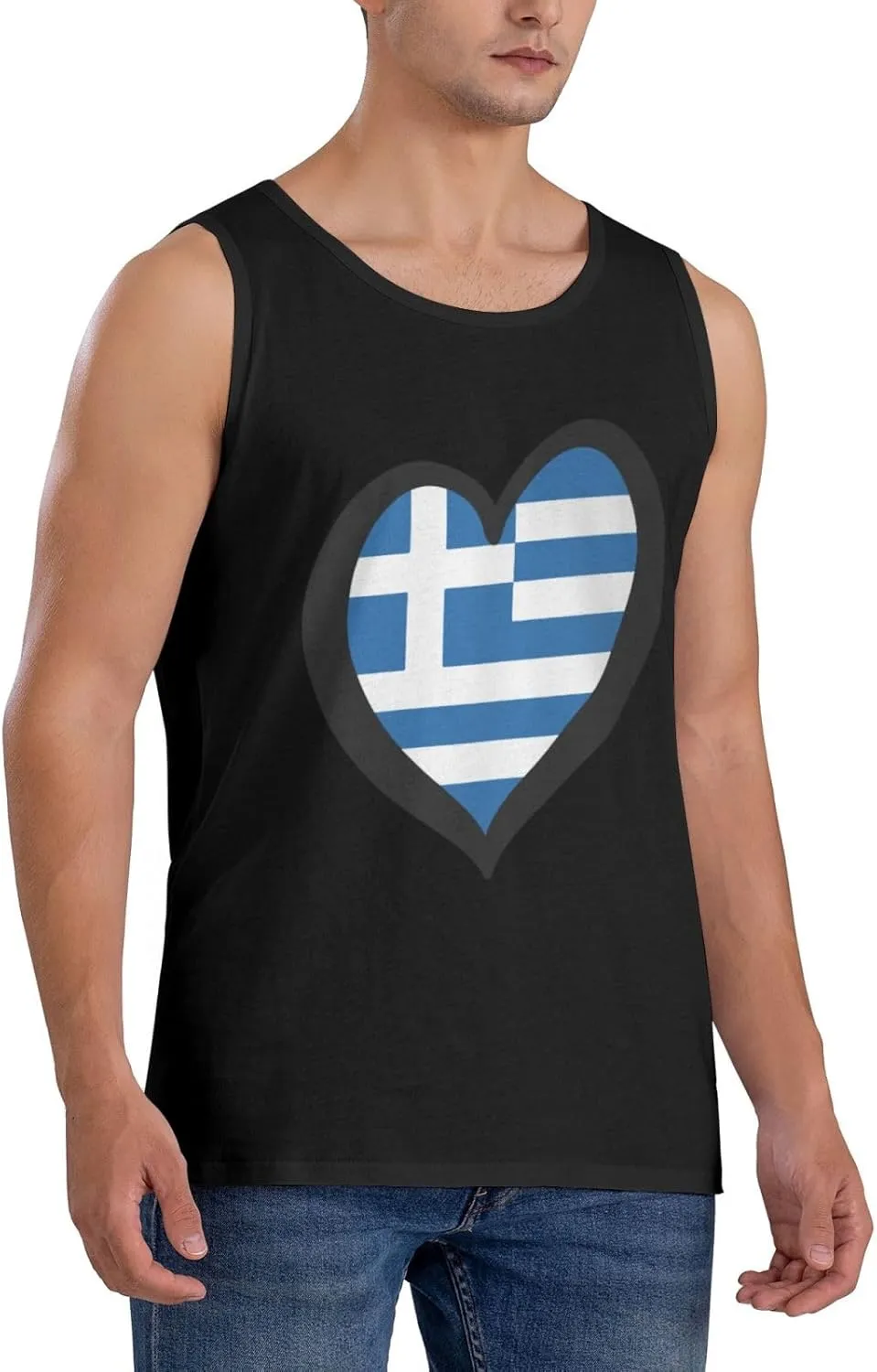 Men's Tank Top Sleeveless Tees Greek Heart Flag Quick Dry Sport Shirts Muscle Workout Gym Beach T-Shirts