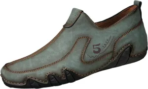 Men's Vintage Leather Moccasins Slip-On Loafers,Comfortable Non-Slip Side Zip Breathable Walking Driving Shoes,Outdoor Lightweight Casual Sneakers