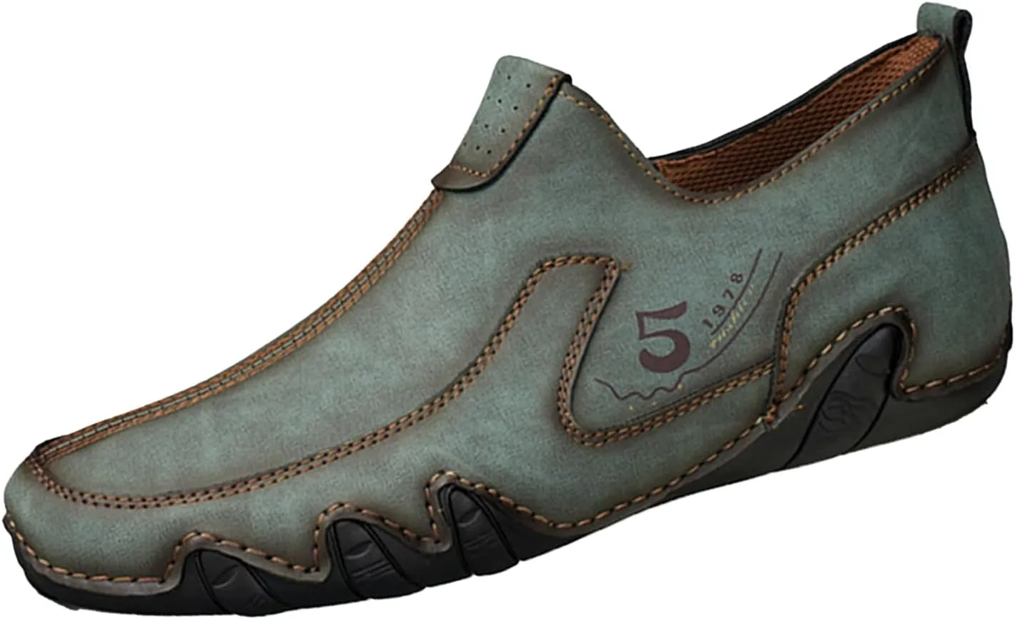 Men's Vintage Leather Moccasins Slip-On Loafers,Comfortable Non-Slip Side Zip Breathable Walking Driving Shoes,Outdoor Lightweight Casual Sneakers