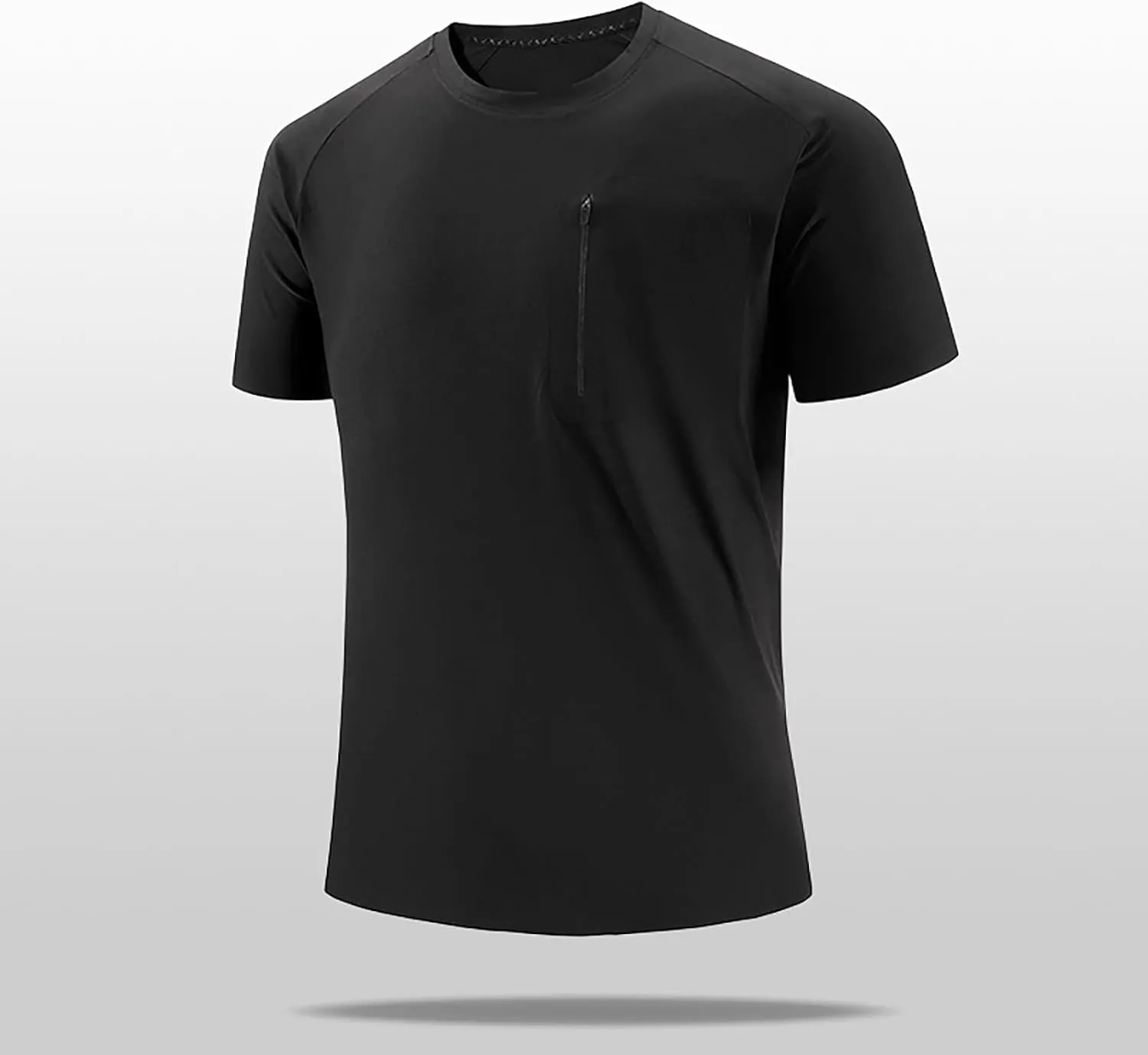 Men's Workout Running Shirts Causal Short Sleeve Crewneck Athletic T-Shirts Quick Dry Gym Shirts with Zipper Pockets