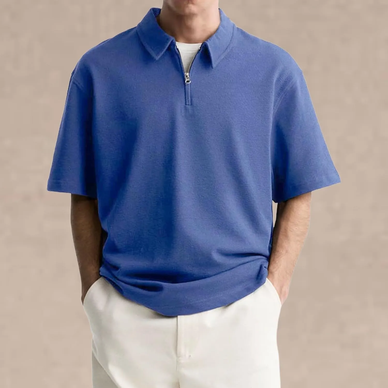 Men's Zipper Polo Shirt Casual Golf Shirt Moisture Wicking Quick-Dry Short Sleeve T Shirts Classic Fit Loose Shirts