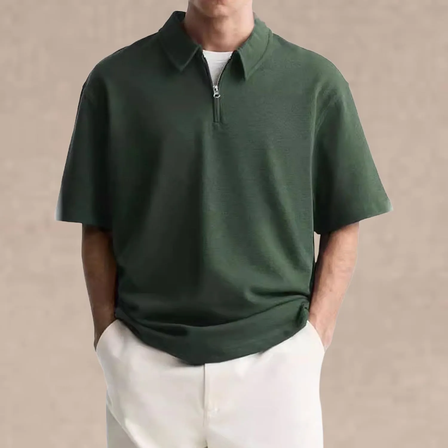 Men's Zipper Polo Shirt Casual Golf Shirt Moisture Wicking Quick-Dry Short Sleeve T Shirts Classic Fit Loose Shirts