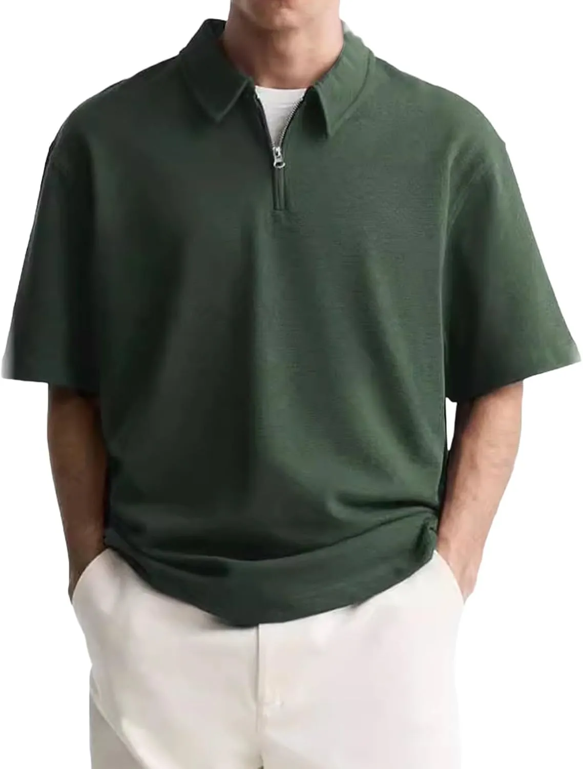 Men's Zipper Polo Shirt Casual Golf Shirt Moisture Wicking Quick-Dry Short Sleeve T Shirts Classic Fit Loose Shirts