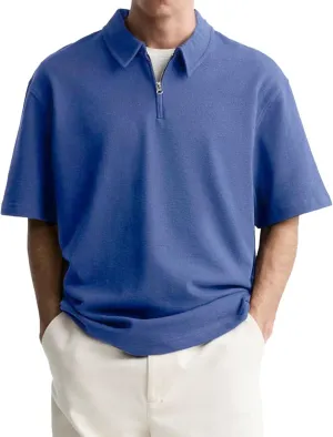 Men's Zipper Polo Shirt Casual Golf Shirt Moisture Wicking Quick-Dry Short Sleeve T Shirts Classic Fit Loose Shirts
