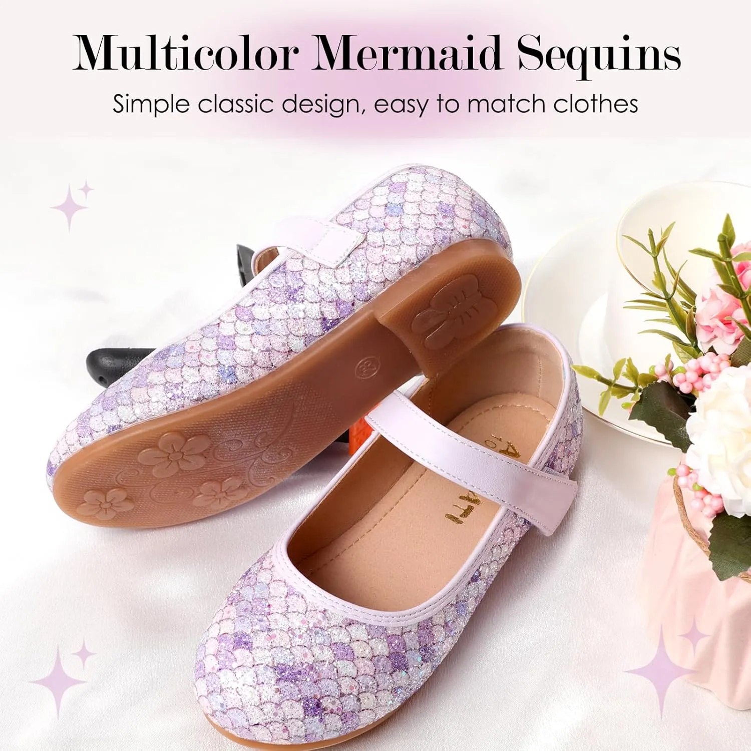 Mermaid Glitter Princess Ballet Flats for Girls, Mary Jane Shoes Dress Shoes for Girl Back to School Princess Wedding Shoes (Toddler/Little Kid/Big Kids)
