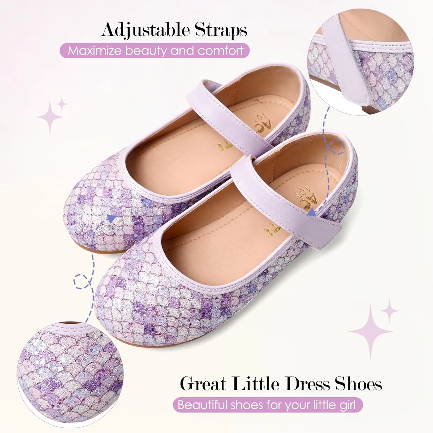 Mermaid Glitter Princess Ballet Flats for Girls, Mary Jane Shoes Dress Shoes for Girl Back to School Princess Wedding Shoes (Toddler/Little Kid/Big Kids)