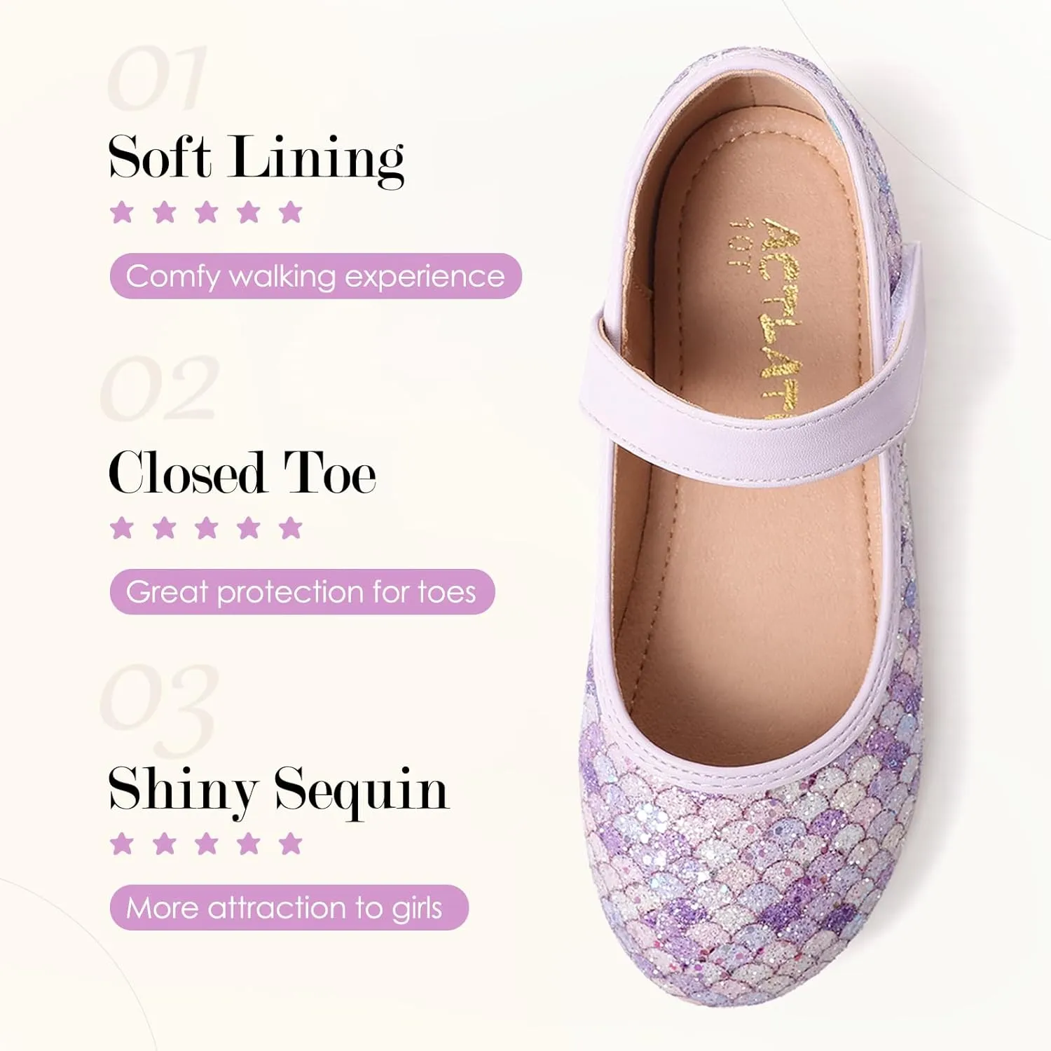 Mermaid Glitter Princess Ballet Flats for Girls, Mary Jane Shoes Dress Shoes for Girl Back to School Princess Wedding Shoes (Toddler/Little Kid/Big Kids)