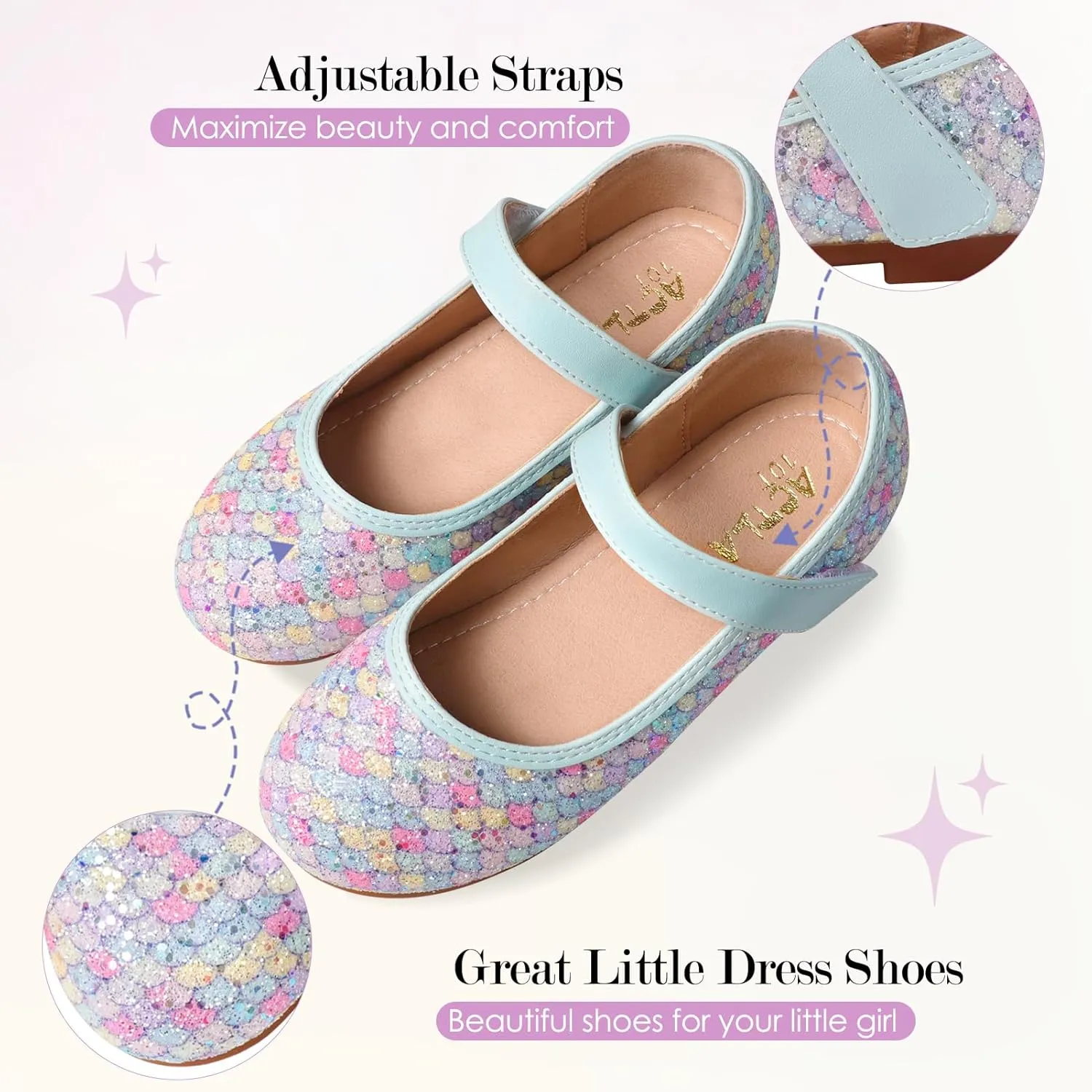 Mermaid Glitter Princess Ballet Flats for Girls, Mary Jane Shoes Dress Shoes for Girl Back to School Princess Wedding Shoes (Toddler/Little Kid/Big Kids)