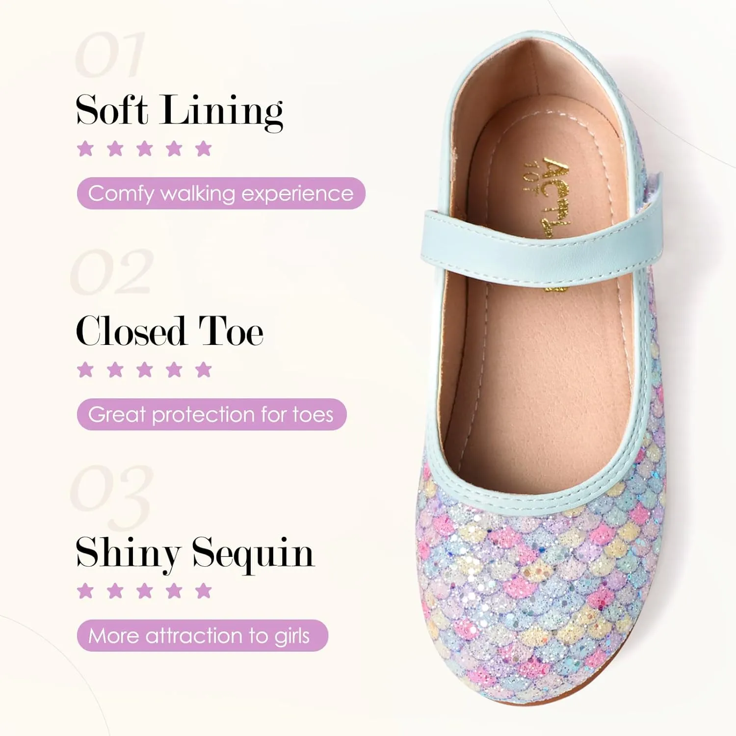 Mermaid Glitter Princess Ballet Flats for Girls, Mary Jane Shoes Dress Shoes for Girl Back to School Princess Wedding Shoes (Toddler/Little Kid/Big Kids)