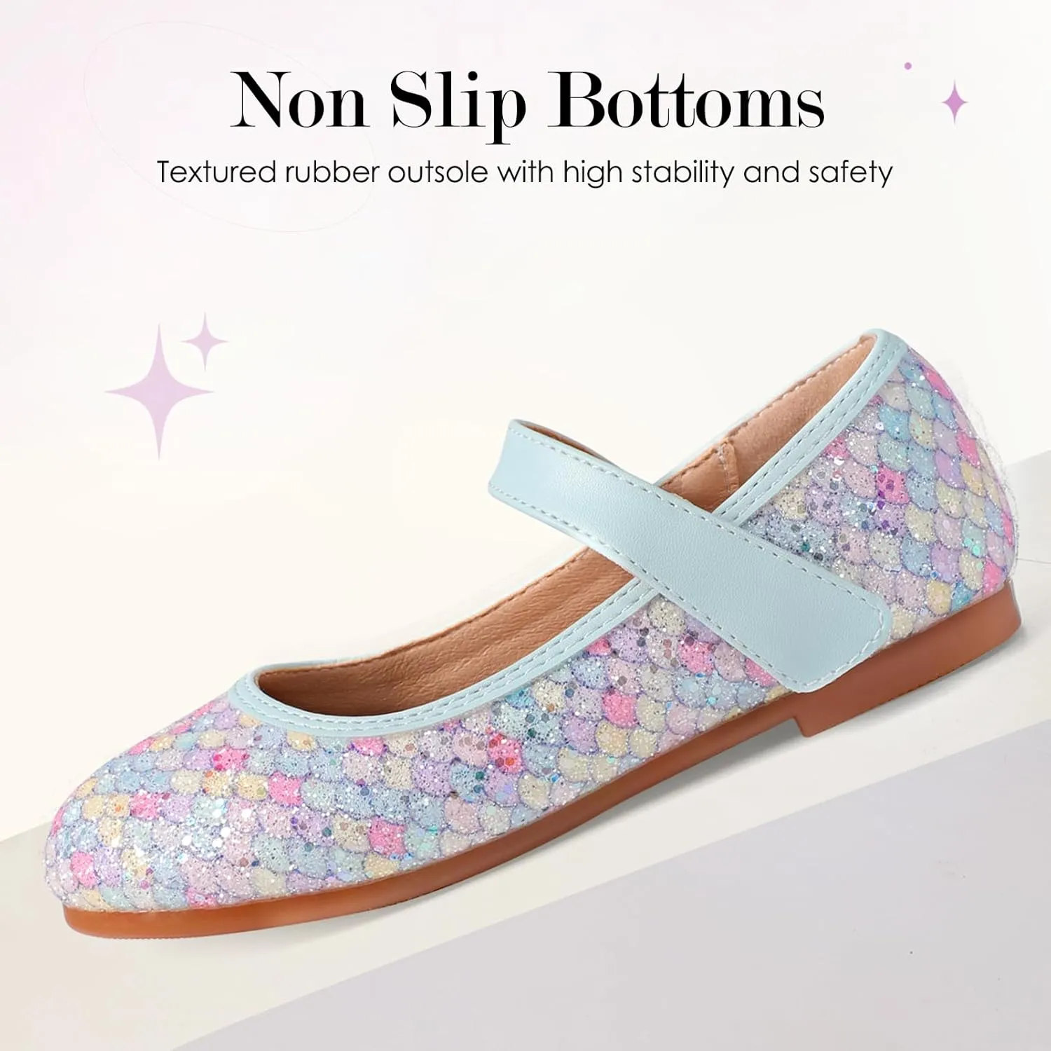 Mermaid Glitter Princess Ballet Flats for Girls, Mary Jane Shoes Dress Shoes for Girl Back to School Princess Wedding Shoes (Toddler/Little Kid/Big Kids)