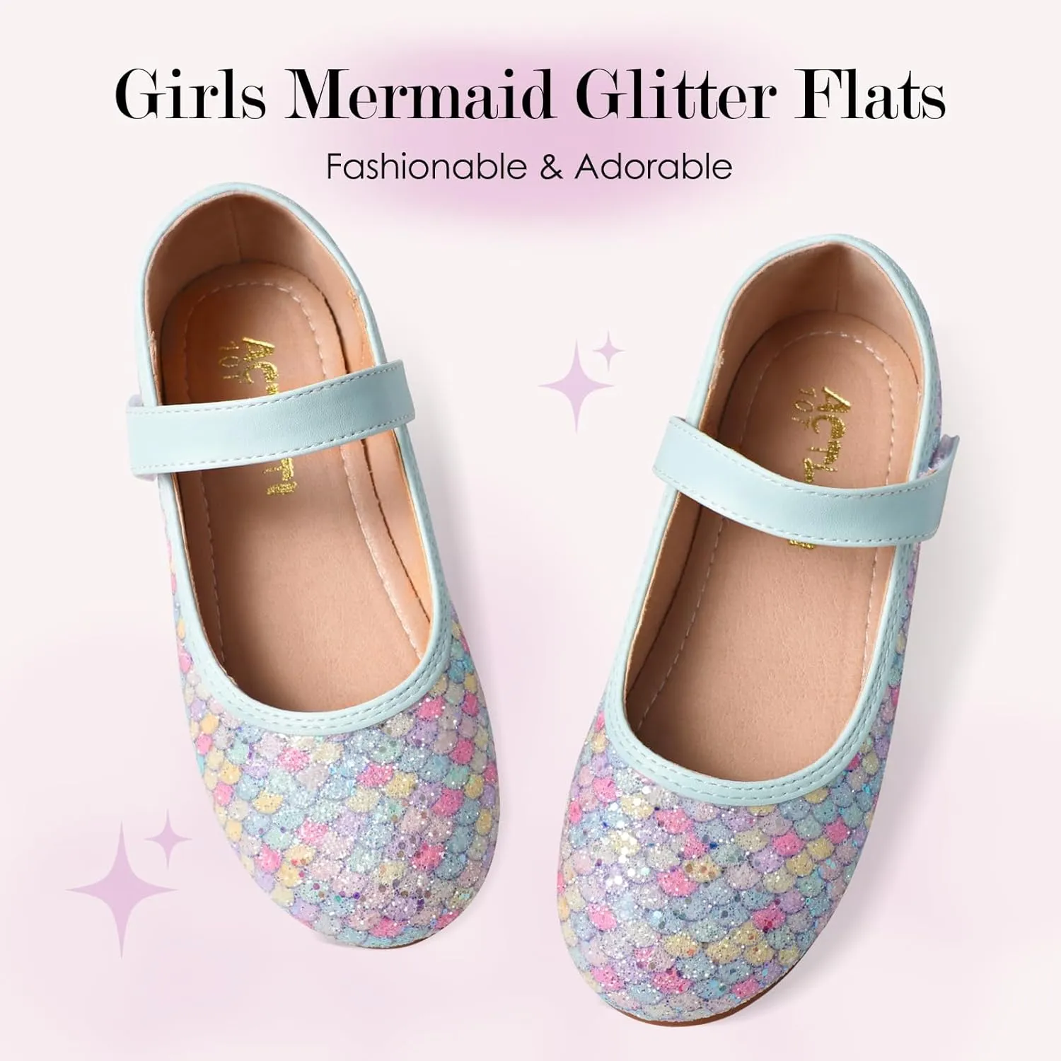 Mermaid Glitter Princess Ballet Flats for Girls, Mary Jane Shoes Dress Shoes for Girl Back to School Princess Wedding Shoes (Toddler/Little Kid/Big Kids)