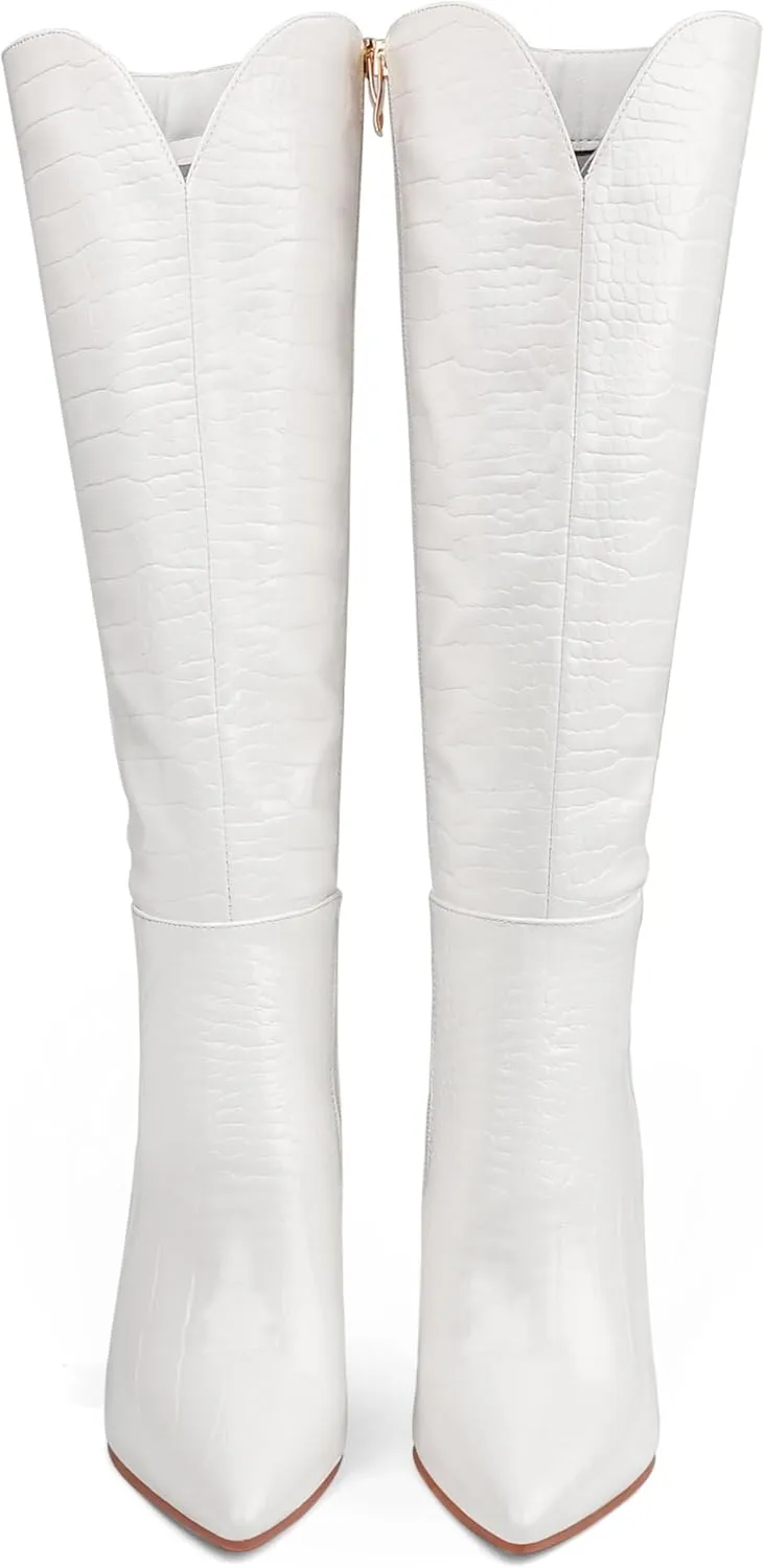 MERUMOTE Stiletto Knee High Boots Women Sexy Pointed Toe Zipper High Heels Boots