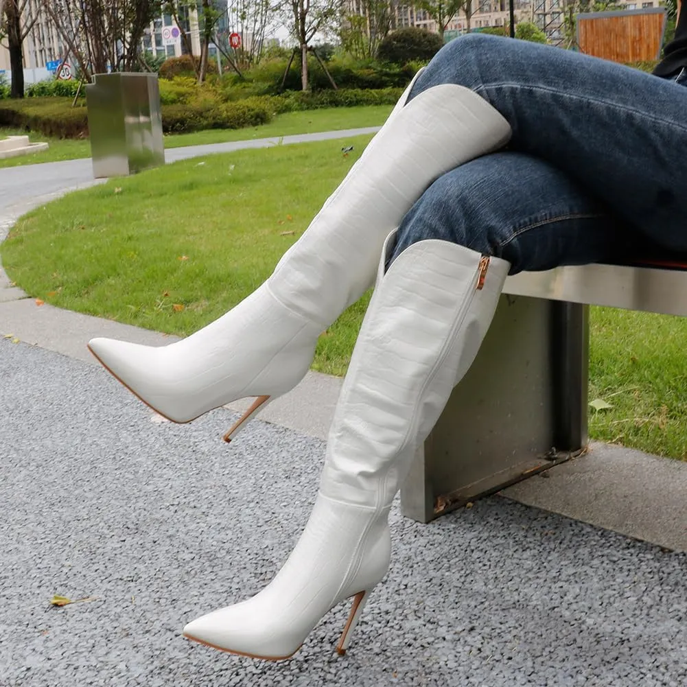 MERUMOTE Stiletto Knee High Boots Women Sexy Pointed Toe Zipper High Heels Boots