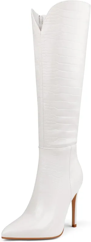 MERUMOTE Stiletto Knee High Boots Women Sexy Pointed Toe Zipper High Heels Boots