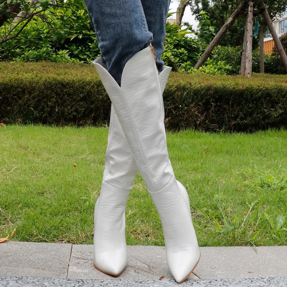 MERUMOTE Stiletto Knee High Boots Women Sexy Pointed Toe Zipper High Heels Boots