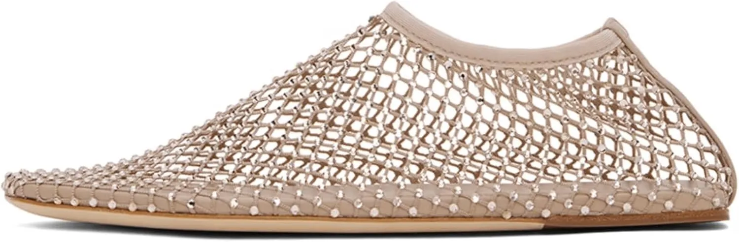 Mesh Ballet Flats Round Toe Shiny Gem Mesh Flats Rhinestone Short Boots Sexy Sandals Cutout Sparkly Comfortable Beach Casual Dress Flats for Women