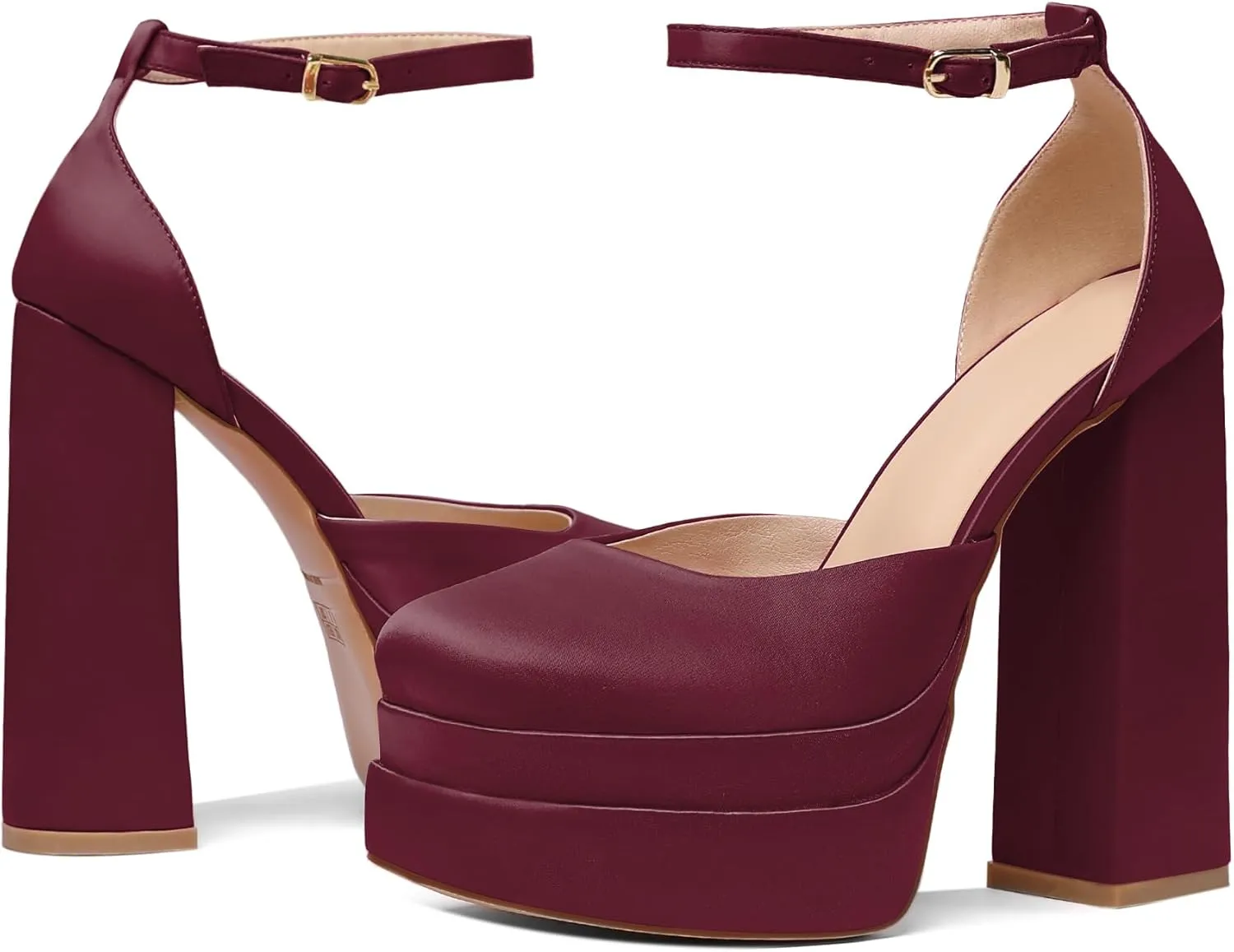 Mettesally Women's Stacked Platform High Heels Square Toe Chunky Thick Heel Sandals Ankle Strap Block Heeled Pumps Fashion Party Platform Shoes