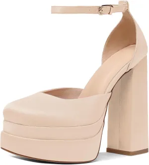 Mettesally Women's Stacked Platform High Heels Square Toe Chunky Thick Heel Sandals Ankle Strap Block Heeled Pumps Fashion Party Platform Shoes
