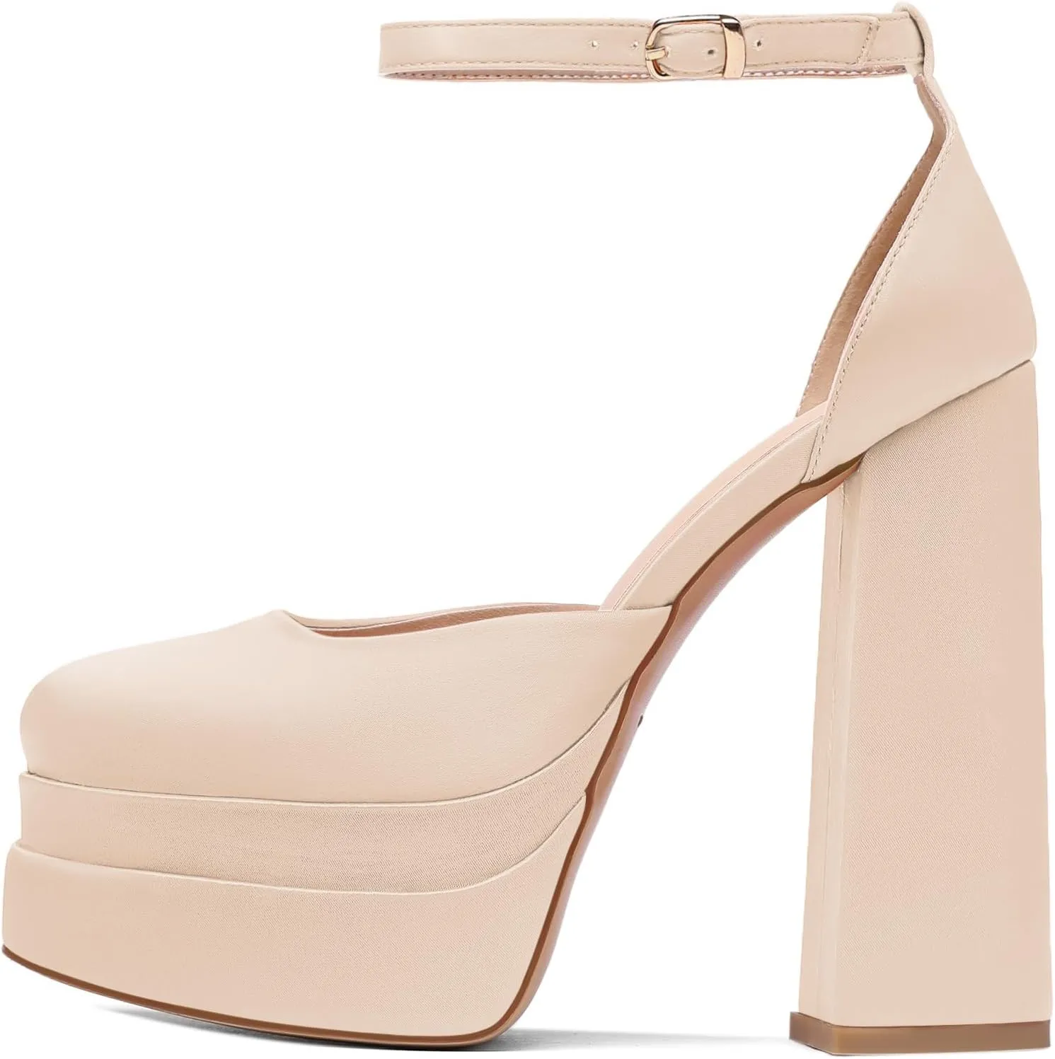Mettesally Women's Stacked Platform High Heels Square Toe Chunky Thick Heel Sandals Ankle Strap Block Heeled Pumps Fashion Party Platform Shoes