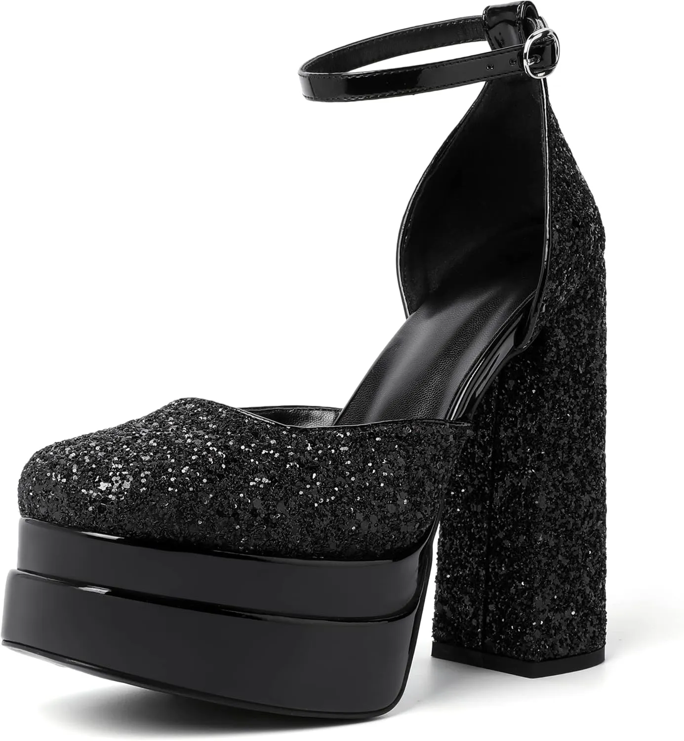 Mettesally Women's Stacked Platform High Heels Square Toe Chunky Thick Heel Sandals Ankle Strap Block Heeled Pumps Fashion Party Platform Shoes
