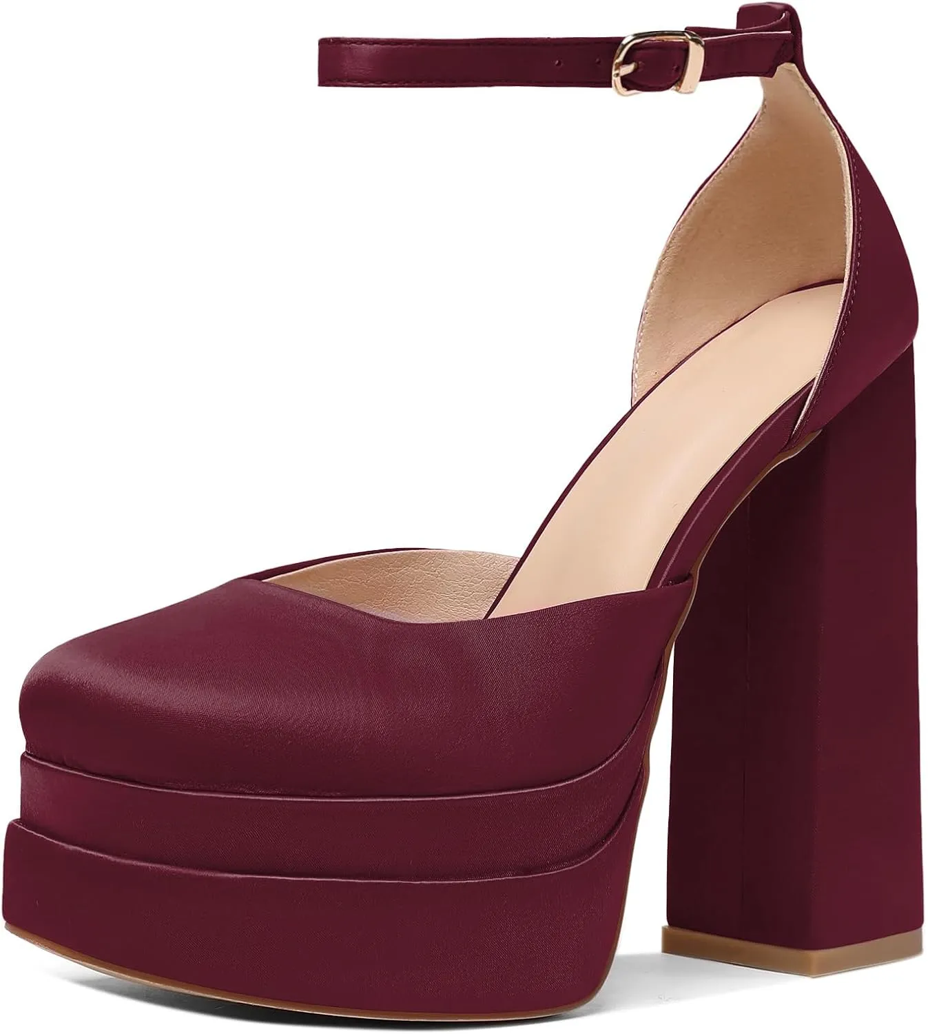 Mettesally Women's Stacked Platform High Heels Square Toe Chunky Thick Heel Sandals Ankle Strap Block Heeled Pumps Fashion Party Platform Shoes