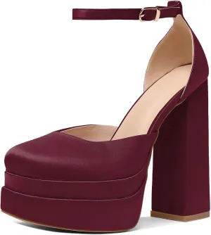 Mettesally Women's Stacked Platform High Heels Square Toe Chunky Thick Heel Sandals Ankle Strap Block Heeled Pumps Fashion Party Platform Shoes