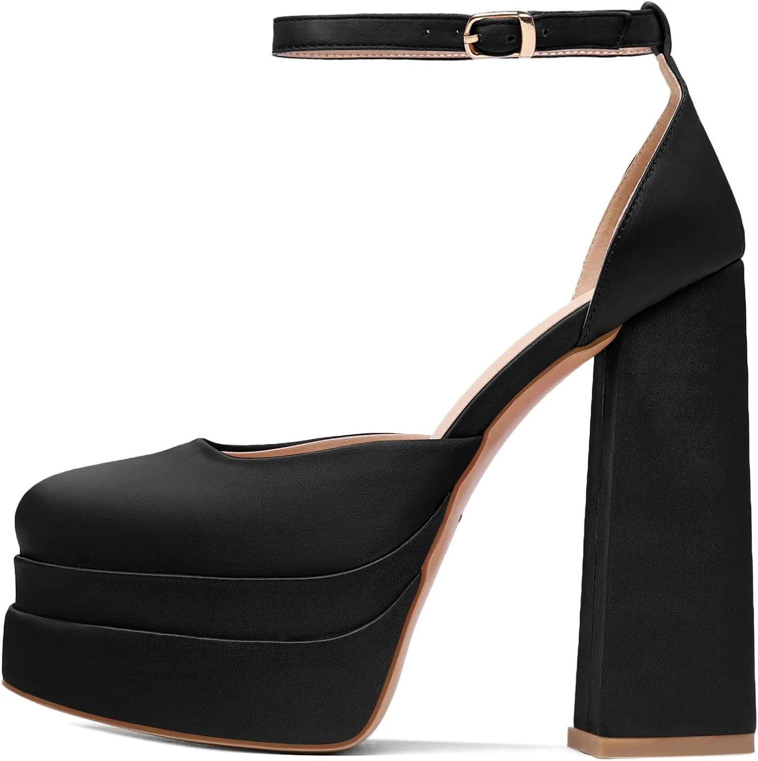 Mettesally Women's Stacked Platform High Heels Square Toe Chunky Thick Heel Sandals Ankle Strap Block Heeled Pumps Fashion Party Platform Shoes