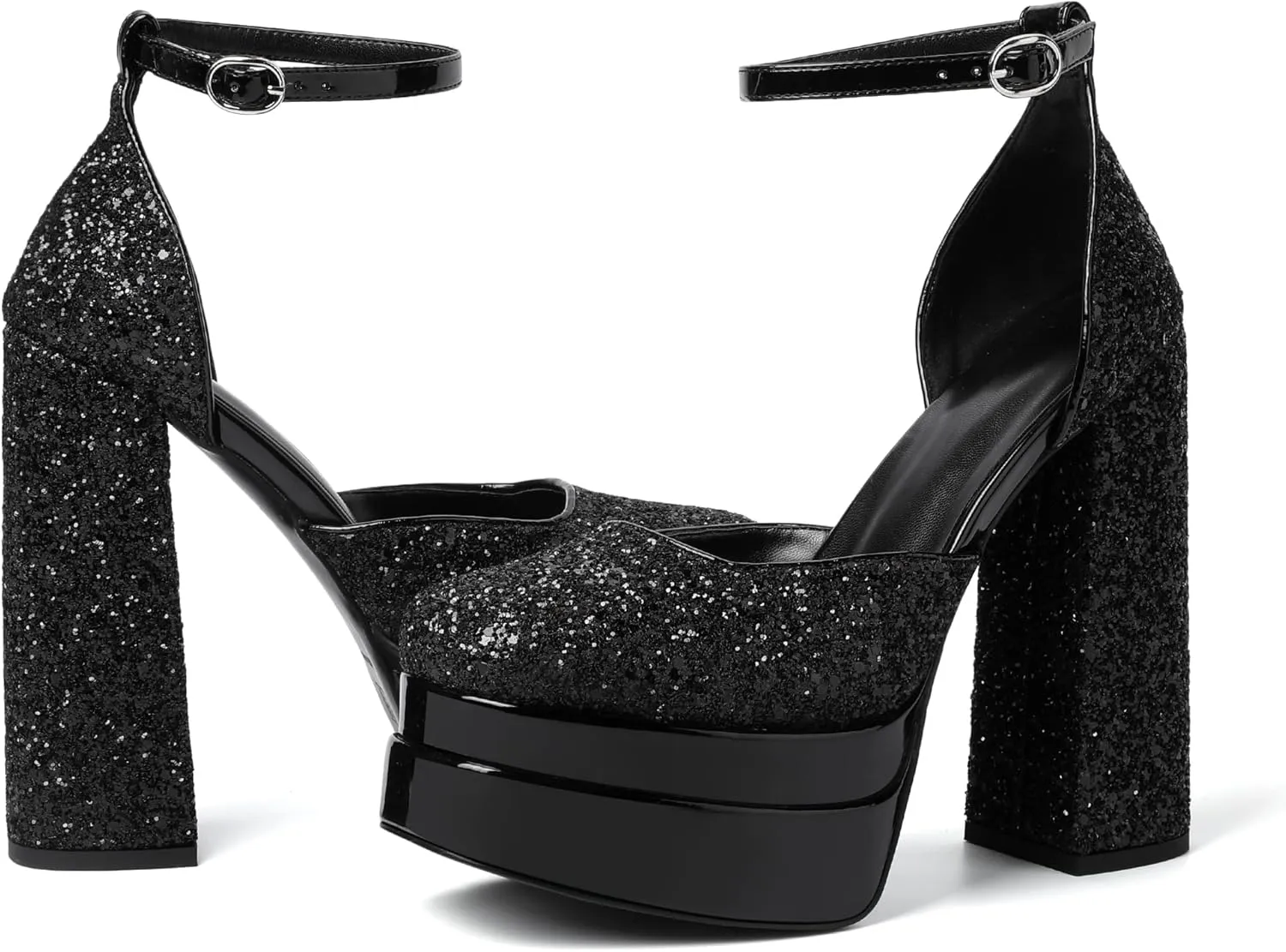 Mettesally Women's Stacked Platform High Heels Square Toe Chunky Thick Heel Sandals Ankle Strap Block Heeled Pumps Fashion Party Platform Shoes