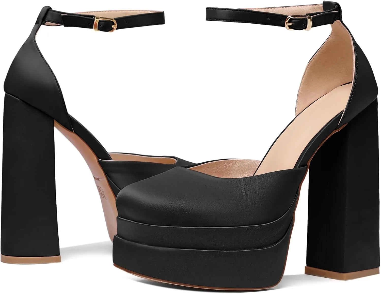 Mettesally Women's Stacked Platform High Heels Square Toe Chunky Thick Heel Sandals Ankle Strap Block Heeled Pumps Fashion Party Platform Shoes