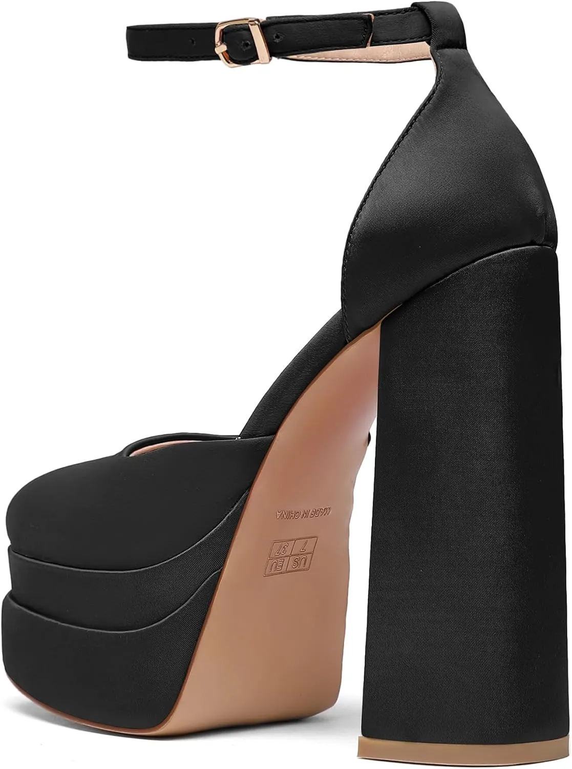 Mettesally Women's Stacked Platform High Heels Square Toe Chunky Thick Heel Sandals Ankle Strap Block Heeled Pumps Fashion Party Platform Shoes