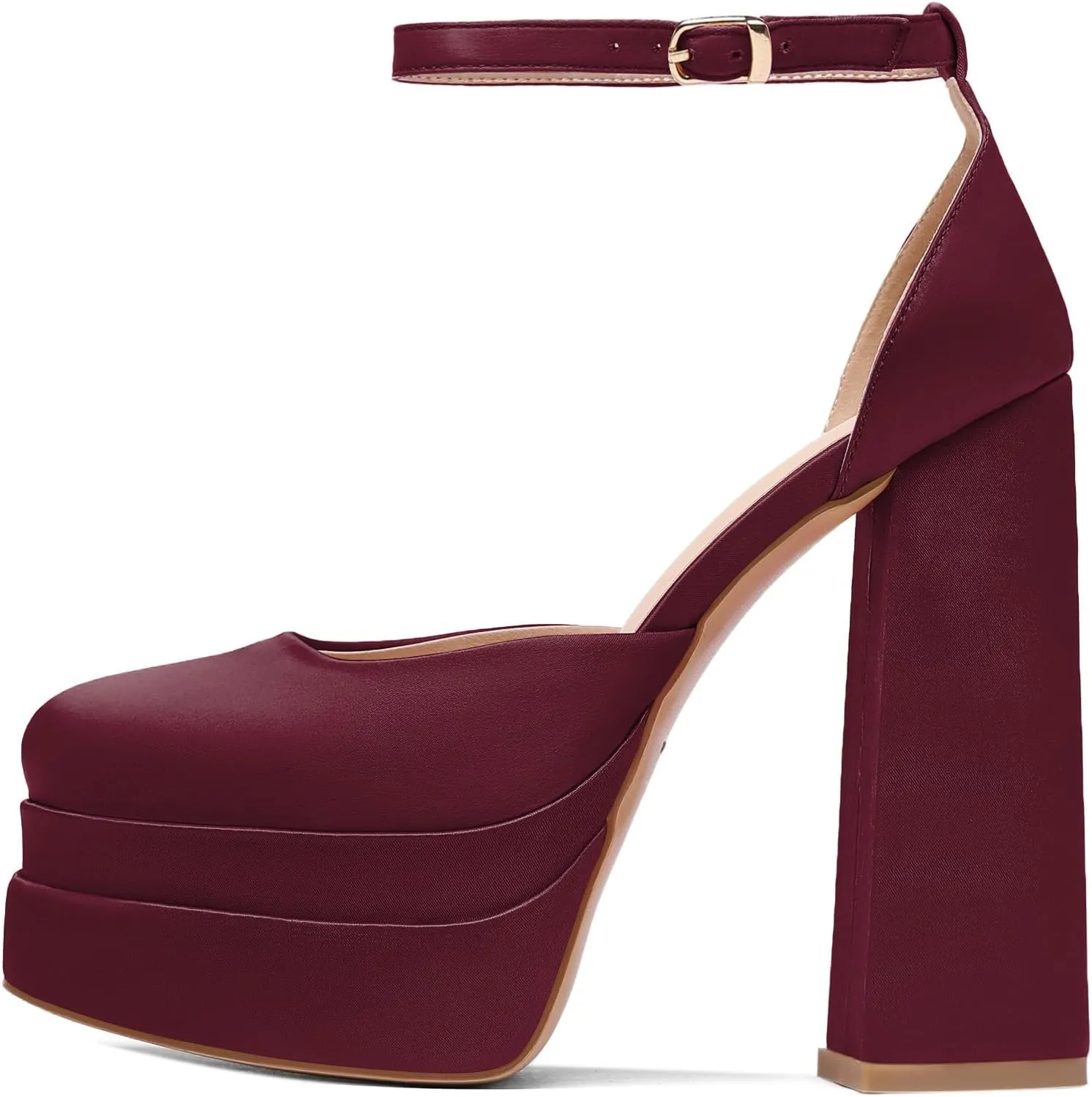 Mettesally Women's Stacked Platform High Heels Square Toe Chunky Thick Heel Sandals Ankle Strap Block Heeled Pumps Fashion Party Platform Shoes