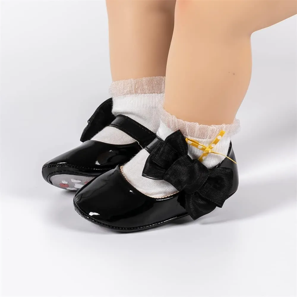 Miamooi Infant Baby Girls Wedding Dress Shoes Bow Ballet Princess Mary Jane Flats Toddler First Walkers Sneaker Newborn Crib Baptism Shoes