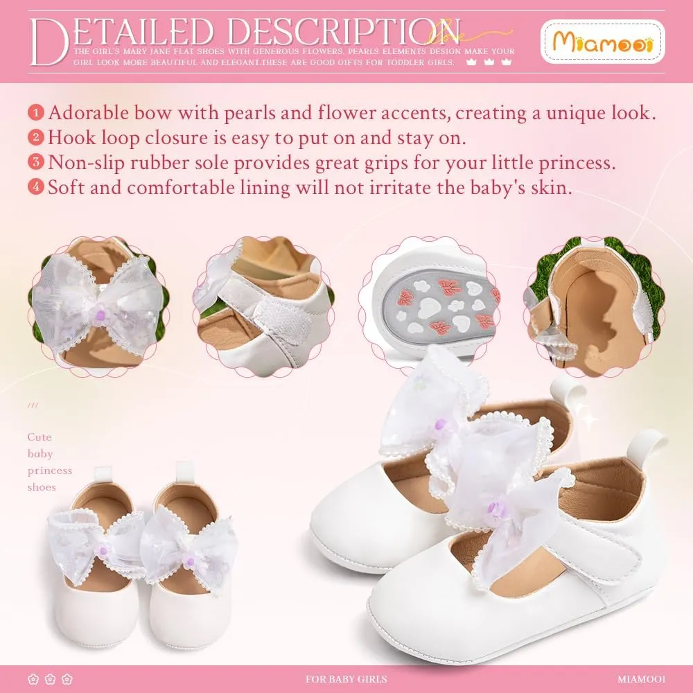 Miamooi Infant Baby Girls Wedding Dress Shoes Bow Ballet Princess Mary Jane Flats Toddler First Walkers Sneaker Newborn Crib Baptism Shoes