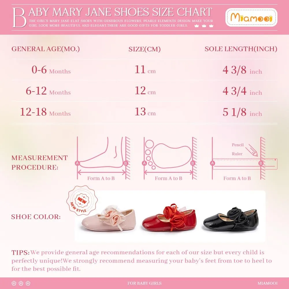 Miamooi Infant Baby Girls Wedding Dress Shoes Bow Ballet Princess Mary Jane Flats Toddler First Walkers Sneaker Newborn Crib Baptism Shoes