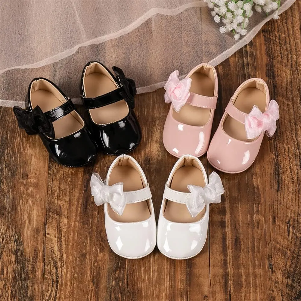 Miamooi Infant Baby Girls Wedding Dress Shoes Bow Ballet Princess Mary Jane Flats Toddler First Walkers Sneaker Newborn Crib Baptism Shoes