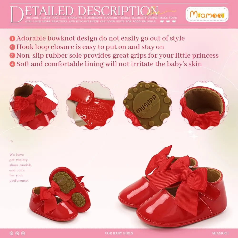 Miamooi Infant Baby Girls Wedding Dress Shoes Bow Ballet Princess Mary Jane Flats Toddler First Walkers Sneaker Newborn Crib Baptism Shoes