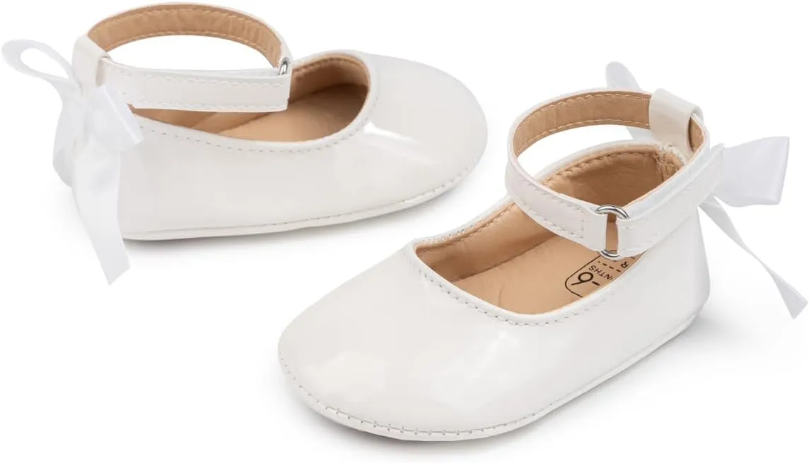 Miamooi Infant Baby Girls Wedding Dress Shoes Bow Ballet Princess Mary Jane Flats Toddler First Walkers Sneaker Newborn Crib Baptism Shoes