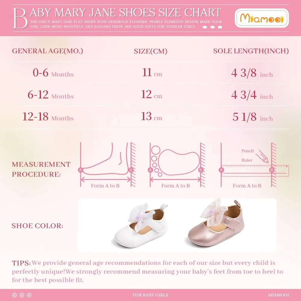 Miamooi Infant Baby Girls Wedding Dress Shoes Bow Ballet Princess Mary Jane Flats Toddler First Walkers Sneaker Newborn Crib Baptism Shoes