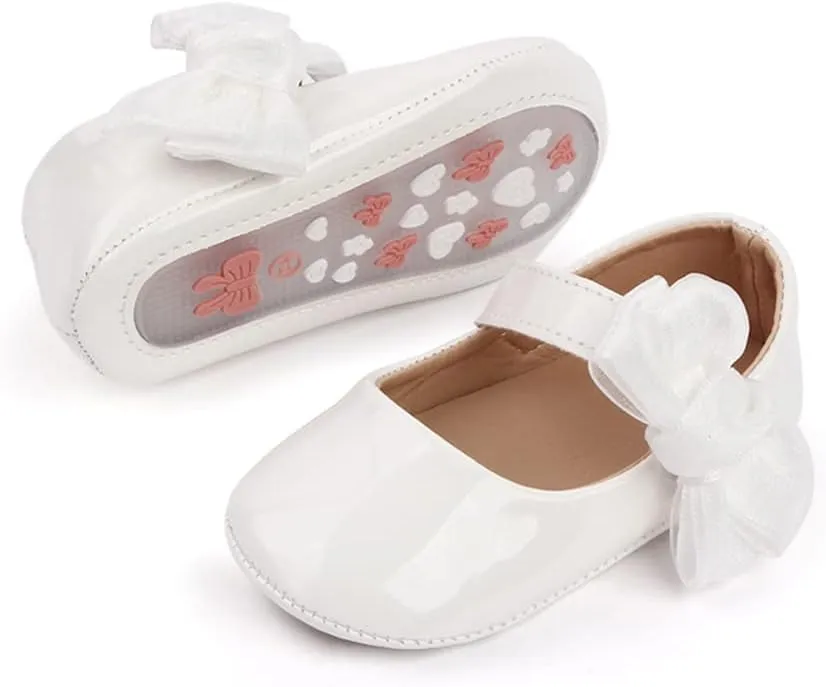 Miamooi Infant Baby Girls Wedding Dress Shoes Bow Ballet Princess Mary Jane Flats Toddler First Walkers Sneaker Newborn Crib Baptism Shoes