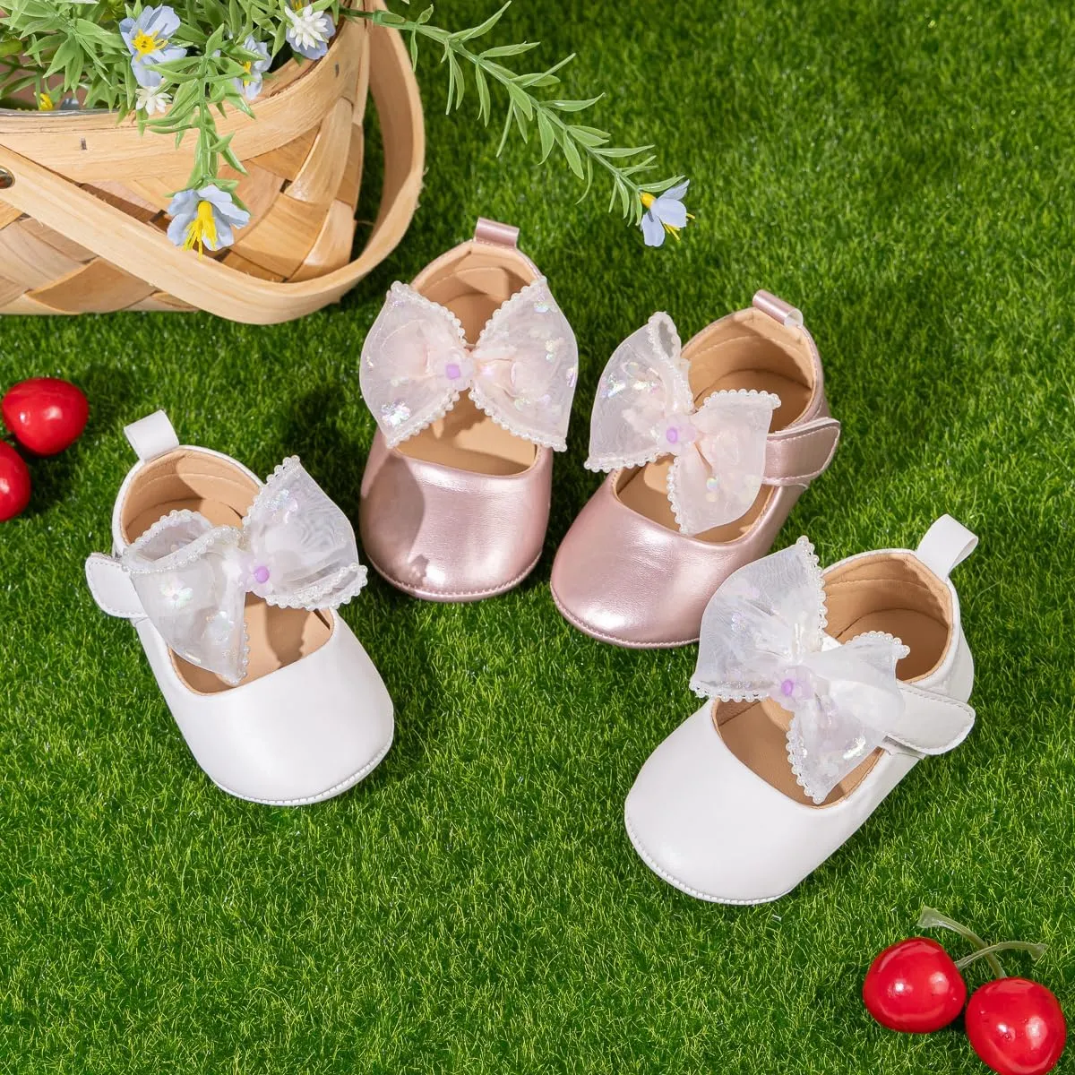 Miamooi Infant Baby Girls Wedding Dress Shoes Bow Ballet Princess Mary Jane Flats Toddler First Walkers Sneaker Newborn Crib Baptism Shoes